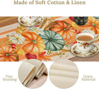 Autumn Table Runner,Orange Pumpkin Flowers Leaves Fall Table Runners Seasonal Kitchen Dining Table Decor for Thanksgiving Harvest Home Holiday Party 13x36 Inch