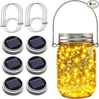 ZNYCYE Mason Jar Solar Lights for Outside, 6 Pack 30 LED Fairy Lights Mason Jar Solar Lids Outdoor Waterproof String Lights with Hangers (No Jars) for Patio Garden Yard Lawn Decor - Warm White