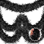 25 Feet Black Christmas Tinsel Garland, Metallic Foil Twist Banner Wall Hanging Tinsel Streamers Backdrop for Parade Floats, Christmas, Mother's Day, Birthday Party Decorations(4in x 25ft)