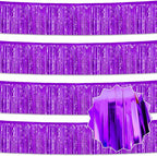 4 Pack 10 Ft Purple Foil Fringe Garland Metallic Streamers Tinsel Banner Wall Hanging Garland Backdrop for Parade Floats, Halloween, Christmas, Thanksgiving, New Year Party Decorations