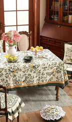 patdrea Designer Vintage French Small Rectangle Table Cloth,Green Linen Yellow Birds and Leaves Pattern Tablecloth,Decor Table Cover Kitchen Dining Christmas,Banquet,Thanksgiving,55"x71"-Warbler