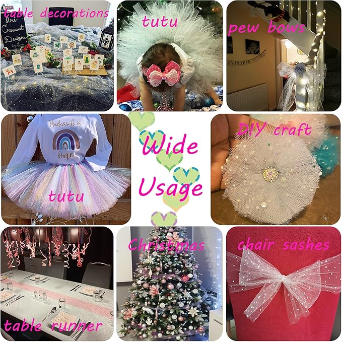 Glitter Tulle Rolls, 6' by 50 Yards (150FT) Sequin Tulle Netting Fabric for Tutu Skirts Sewing Birthday Wedding Party Decoration (Pink)