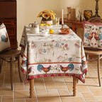 patdrea Designer Small French Rectangle Tablecloth,Red Vintage Linen Animals Pattern Breathable Tablecloths,Decor Floral Table Cover for Kitchen Dining Christmas,Thanksgiving,55"x71"-Townlife E