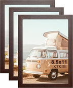KTKDE 8.5x11 Picture Frame Walnut Certificate Document Frame 3 Pack Diploma Frames, Poster and Photo, Horizontal and Vertical Formats for Wall Hanging or Tabletop with Shatter Resistant Plexiglass