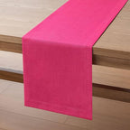 ZeeMart Linen Textured Border Table Runner, 14 x 48 Inch Hot Pink, Farmhouse Style Pink Table Runners 48 Inches Long, Easy Care Everyday Polyester Table Runner
