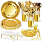 141 Pieces Gold Party Supplies, Party Dinnerware Sets Include Paper Plates Napkins Cups Silverware, for Wedding Bridal Shower Engagement Birthday Parties Decoration -20 Serves