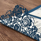 DORIS HOME 50pcs Laser Cut Wedding Invitation Pockets with Envelopes Blue, 5.12" x 7.12"Invitation Cards for Wedding, Anniversary (No Inserts Included)