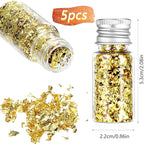 5Pcs Decorative Gold Leaf, Multifunction Gold Flakes Cake Decoration Baking Foil Decor with Plastic Tweezers for Cooking Dessert Steak Decoration Crafts Makeup