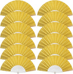 12 Pack Handheld Fan,Folding Hand Glitter Fan with Shining Transparent Fan Rib – Ideal for Wedding, Church, Festival, Dance, Tea Party, Club, and EDM Accessories, Yellow