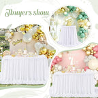 White Table Skirt for Rectangle Tables 14FT Chiffon Sheer Tablecloth for Birthday Party Sweetheart Cake Table Decoration