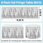 6 Pack 29x108 Inch Silver Wave Foil Fringe Table Skirts Metallic Banner for Tinsel Streamer Garland Backdrop for Parade Floats Wedding, Mother's Day, Birthday Mardi Gras Party Decorations