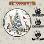 Round Christmas Snow Animals Metal Tin Sign - Vintage Christmas Tree & Winter Sign for Home & Outdoor Decorations - 12 * 12 in
