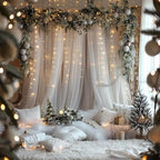 Fomcet Tulle Curtains with Lights String White 30FT X 10FT Sheer Backdrop Curtains for Parties Wedding Baby Shower Photo Shoot Decorations (6 Panels 5 x 10FT)