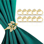 Gold Napkin Rings Set of 10,Napkin Rings Holder Buckles,Thanksgiving Christmas Napkin Ring Alloy Leaf Diamonds Napkin Ring for Dining Table Decor Wedding,Dinner Party Decorations White Diamonds 10pcs