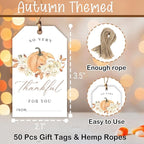 50 Pcs Fall Gift Tags, 2.1"×3.5" Autumn Florals Thank You Gift Tags for Party Favors, Pumpkin Thanksgiving Gifts Tags for Party Favor - B09