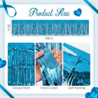 4 Pack Lake Blue Table Skirts, 29x108" Metallic Foil Tinsel Fringe Table Skirts for Rectangle Tables Streamer Curtains Backdrop, Party Decorations for Birthdays Weddings Holidays