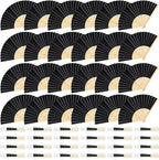 24 Pieces Black Hand Held Bamboo Folding Fans Paper Fans Handheld for Women Foldable Girls Wedding Decoration Church Home Party Favors Summer