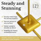 Metal Arch Backdrop Stand and Cover Set – 3 Gold Frames (7.2ft, 6ft x2) with White Wrinkle-Free Spandex Covers, Water Weights, Bags & Case – Wedding, Birthday, Baby Shower, Party Decor