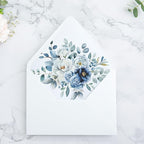 PONATIA 50PCS A7 Euro Flap White Envelope, 5.25 x 7.25'' Dusty Blue Flowers Liner Envelopes for Wedding Invitations, Photos, Postcards, Greeting Cards, Acrylic Mailing, 5x7 Envelopes