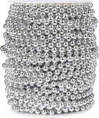 [98 Feet] Silver Pearl Beads Garland, 6MM 33 Yards Silver Faux Pearl Beads String Roll Bulk for DIY Craft Christmas Tree Wedding Party Decoration