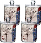 Gredecor Christmas Winter Qtip Holder Dispenser 2 Pack Snowmen Snow Courtyard with Trees Bathroom Decorative Storage Canister Holder Counter Vanity Organizer for Cotton Ball Swabs Pads Floss