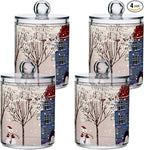 Christmas Winter Qtip Holder Dispenser 4 Pack Snowmen Snow Courtyard with Trees Apothecary Jars with Lids Bathroom Vanity Countertop Canister Storage Organizer for Cotton Ball,Swabs,Pads,Floss