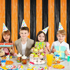 Halloween Photo Backdrop, 2 Pack Orange and Black Party Streamer, Metallic Foil Fringe Curtains Tinsel Backdrop, Halloween Birthday Party Decorations Hanging Decor Indoor, Photo Booth Props Streamers