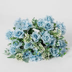 Artificial Flower 5 Branches Artificial Silk Fake Flowers Bouquet Small Roses for Wedding Home Office Tables Decor 2 Packs(Light Blue)