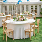 2 Pack Ivory Spandex Round Tablecloths for 60 inch Tables, Wrinkle Free Stretchy Fitted 120inch Round Table Covers 5FT with Ruffle Table Skirt for Wedding Party Dining Banquet Dinning