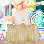 QueenDream Light Gold Tablecloth Party Decorations: Sequin Fabric Cover Drapes 60x102 Inch Tablecloth 16st Birthday Cake Table Graduation Decor