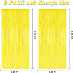 2 Pack Backdrop Curtains, 3.28 FT x 7.05 FT Yellow Color Tinsel Backdrop, Metallic Foil Backdrop Fringe Curtains Party Streamer, Party Decorations Photo Backdrop for Birthday