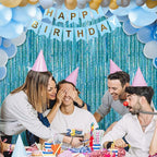 Crosize 2 Pack 3.3 x 9.9 ft Laser Blue Foil Fringe Curtains Party Decorations, Tinsel Curtain Backdrop for Parties, Door Streamers, Glitter Streamer Backdrop for Birthday Decoration