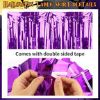 28x106 Inch Purple Sequin Tablecloth for Halloween Decorations, Metallic Tinsel Foil Fringe Table Skirt, Rectangle or Round Tables Decor, Table Cover, Ghost Decorations for Halloween Party