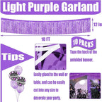 10 Pack 10 Feet Foil Fringe Garland Metallic Tinsel Streamers Banner Wall Hanging Curtain Backdrop for Parade Floats, Wedding, Disco, Birthday, Halloween, Christmas Party Decorations(Light Purple)