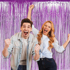 4 Pack Light Purple Foil Fringe Curtain Backdrop, 3.28Ft x 8.2Ft Metallic Tinsel Foil Fringe Streamers Curtains for Party,