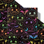 LeZakaa Halloween Pumpkin Wrapping Paper Roll, Neon Pumpkin Witch Hat Bat Pattern in Black, Glow-Like Gothic Kawaii Style Gift Wrap for Spooky Party & Candy Bags, Mini Roll 17 in x 16.4 Ft