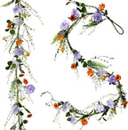 2PCS Artificial Daisy Garland, 6FT Faux Flower Hanging Vine, Purple Flowers Ivy, Spring Garland with Eucalyptus Boston Fern Vine for Sign Board Party Home Decor