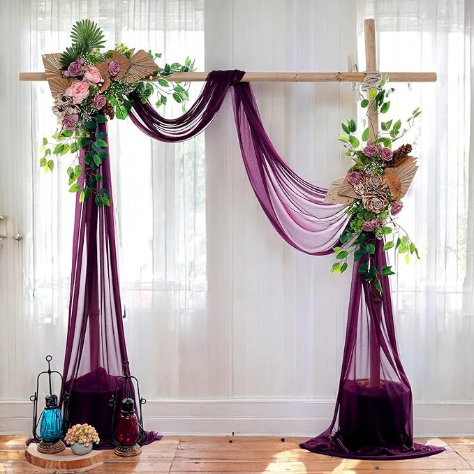 MDS Halloween Chiffon Draping Fabric - 2 Panel, 30" Wide x 100ft Long - Sheer Spooky Arbor & Canopy Drapery for Haunted House Backdrops, Party Ceilings, DIY Costumes & Themed Events - Eggplant