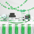 3 Pack 29x108 Inch Silver Green Foil Fringe Table Skirts Metallic Banner for Tinsel Streamer Garland Backdrop for Parade Floats Wedding Thanksgiving Birthday Christmas Halloween Party Decoration