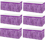 6 Pack 29x108 Inch Metallic Foil Fringe Tinsel Table Skirts Banner for Rectangle Tables Streamer Garland Backdrop for Wedding, Birthday, Parade Floats, Christmas Party Decoration(Light Purple)