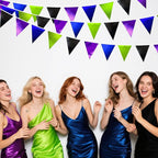 Video Game Party Decorations Black Blue Green Purple Metallic Fabric Triangle Pennant Banner Flag Bunting for Men Boys Birthday Graduations Retirement Wedding Bachelorette Video Game Party Supplies