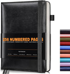 Lined Journal Notebook for Women Men, 256 Numbered Pages Hardcover Leather Journals for Writing, A5 Journaling Notebooks, College Ruled Journal for Business Work School Note Taking 5.75" x 8.38" Black