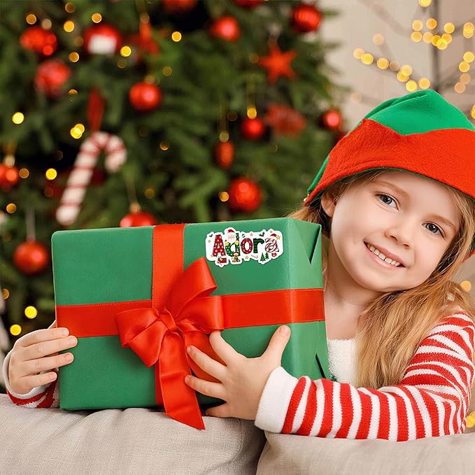 callie Personalized Christmas Stickers - Custom Name, 3.5"×1.69" Santa Claus Elk Design Merry Christmas Stickers Labels for Envelopes Seals Crafts Cards Gifts (28PCS)