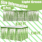 4 Pack 29x108 Inch Metallic Foil Fringe Tinsel Table Skirts for Rectangle Tables Streamer Backdrop for Wedding, Birthday, Parade Floats, Christmas, Halloween Party Decoration(Light Green)