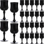 JLYLOL Plastic Vintage Wine Glasses 7OZ Plastic Goblets Vintage Drinking Glasses 24PCS Retro Wedding Glassware Water Goblets Reusable Drinking Cups for Party,Reception,Celebration,Bar,Whiskey(Black)