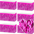6 Pack 29x108 Inch Rose Red Wave Foil Fringe Table Skirts Metallic Banner for Tinsel Streamer Garland Backdrop for Parade Floats Wedding, Mother's Day, Birthday Mardi Gras Party Decorations