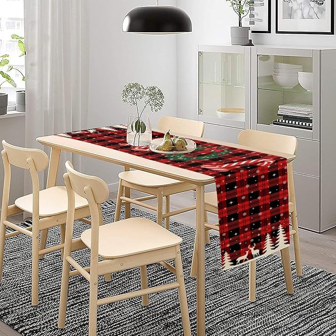 Christmas Table Runner, Red Winter Xmas Holiday Table Cloth Kitchen Dining Table Decoration for Home Party Decor 13x108 Inch