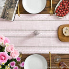 Artoid Mode Pink Rustic Cotton Linen Table Runner, Seasonal Embroidered Hollow Kitchen Dining Table Decoration for Home Party Decor 13x72 Inch