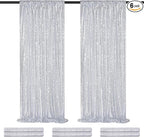 Silver Sequin Backdrop Curtains Drapes 6 Pieces 2ftx8ft Sparkly Christmas Background for Brithday Wedding Fabric Decoration