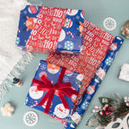 Ribbli Blue Christmas Wrapping Paper Reversible Cute Christmas elements Gift Wrapping Paper Rolls for Kids Holiday Presents Decoration-17 Inch x 33 Feet